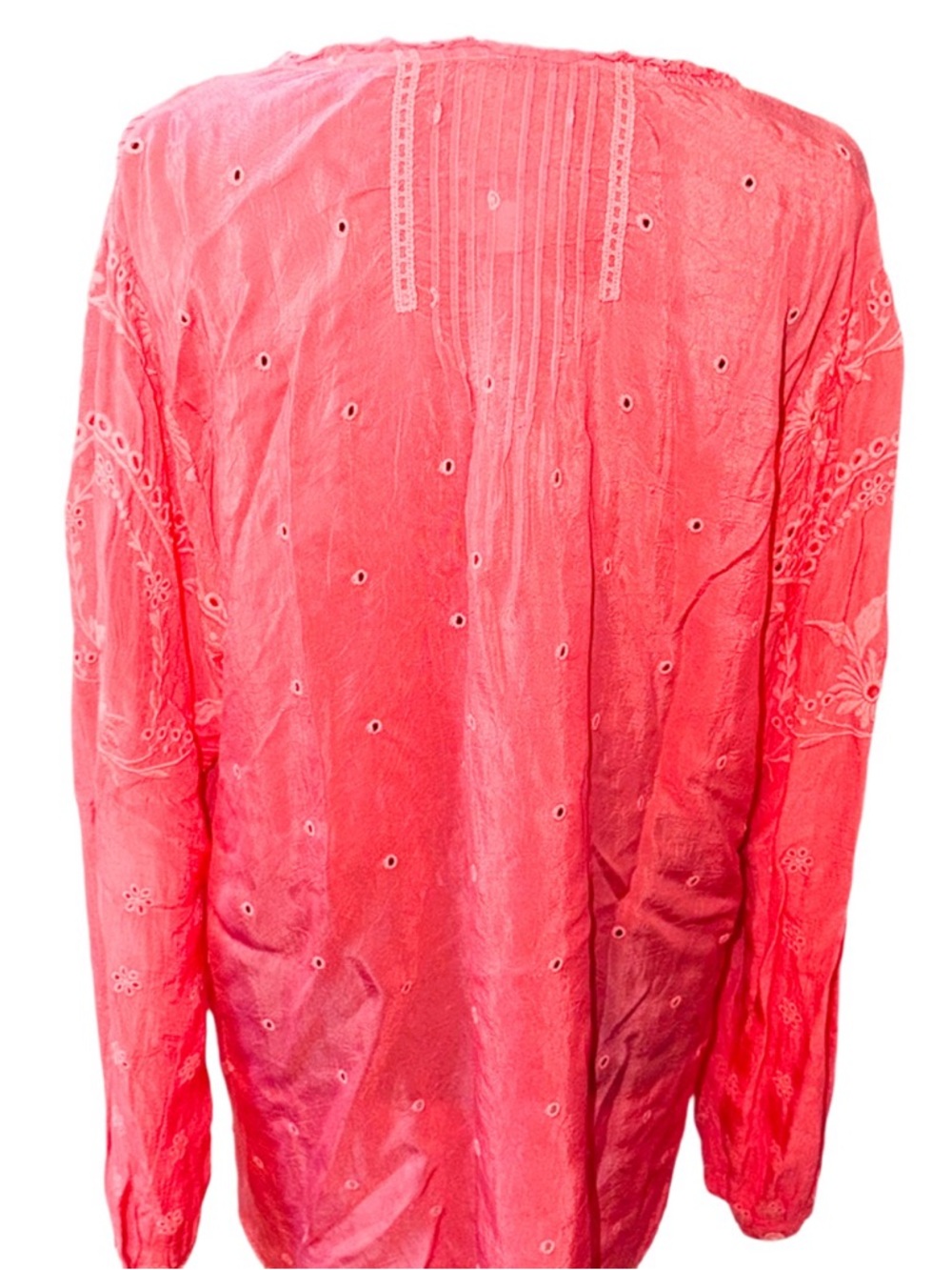 Johnny Was Womens Coral Embroidered Long Sleeve Tunic with crocheted buttons lg - Picture 2 of 15